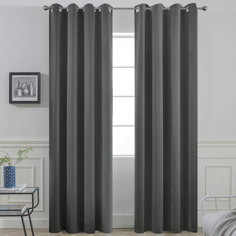 Yakamok Thermal Insulated Solid Grommet Light Blocking Blackout Curtains for Living Room, Room Darkening Blackout Drapes for Bedroom(Dark Grey, 52Wx96L, 2 Panels) - Image 1